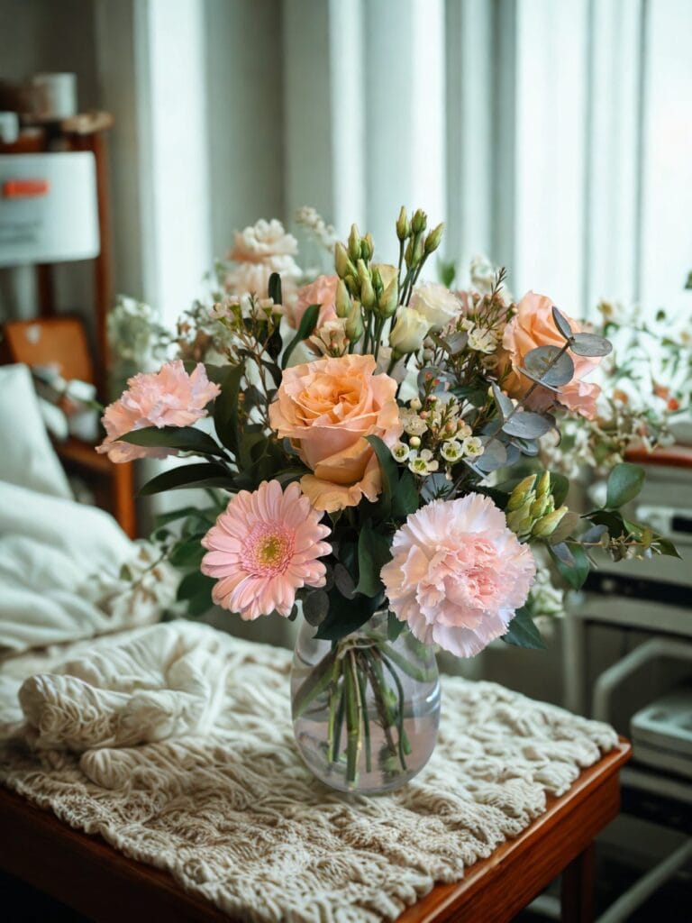 Bouquet de fleurs livré aux HUG - maternité